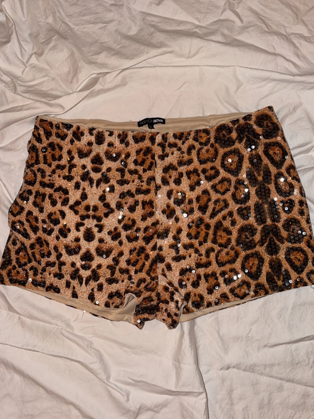 Fashion Nova Leopard Sequin Bike Shorts - Brown